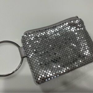 Silver Sequin Wristlet Clutch